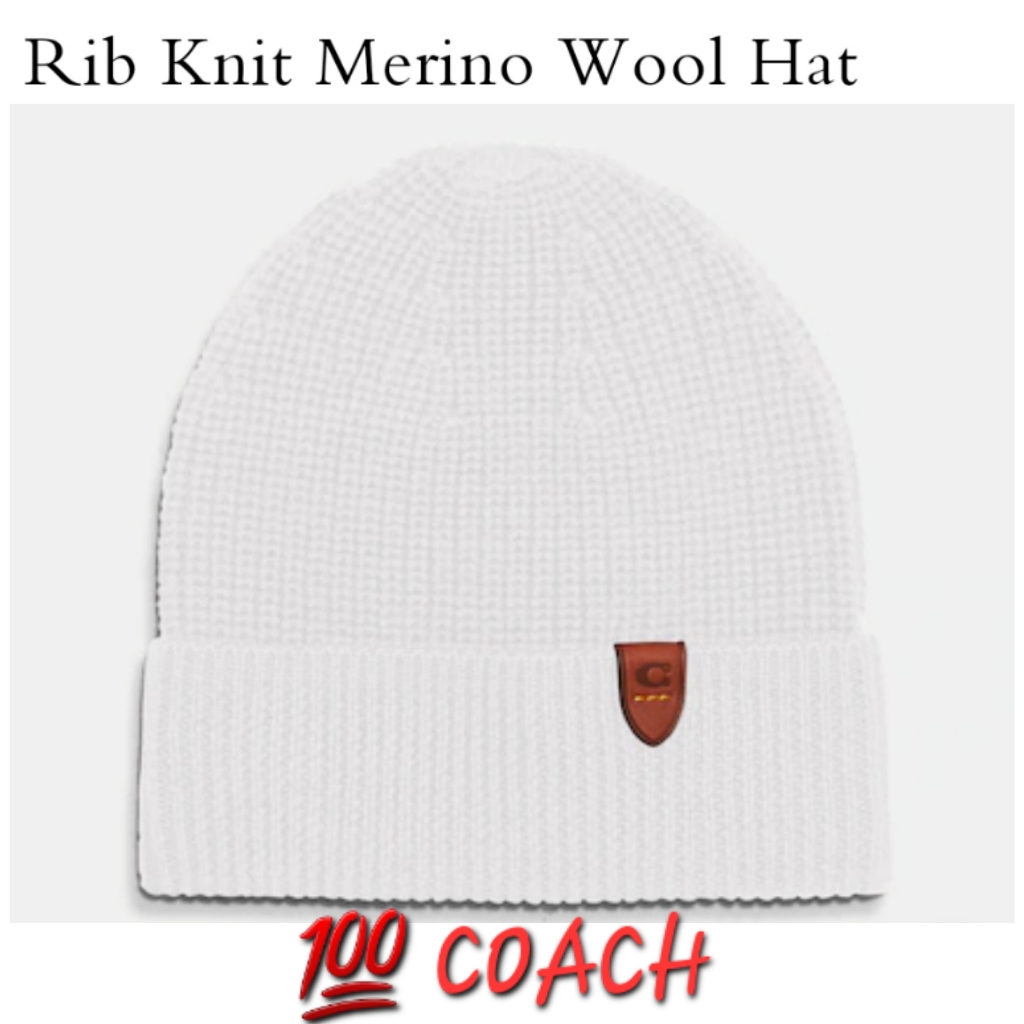 50% Offnwtcoach Unisex Style Rib Knit Merino Wool Beanie Hat Authentic